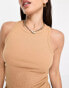 Pieces Tall racer neck tank top in camel XS - фото #8