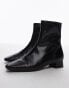 Mango low heel square toe ankle boot in black