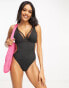 Фото #2 товара Wolf & Whistle Exclusive Fuller Bust mesh cut out swimsuit in black mesh