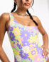 Фото #6 товара Noisy May one shoulder swimsuit in purple 70s floral