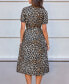 ფოტო #3 პროდუქტის Women's Leopard Short Sleeve Button Up Midi Beach Dress