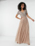 Фото #10 товара Maya Tall Bridesmaid short sleeve maxi tulle dress with tonal delicate sequins in muted blush