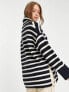 Фото #2 товара Monki oversized zip neck jumper in navy and off white stripe