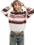 Фото #1 товара Monki mock neck chunky knit sweater in off white with multi-coloured stripes