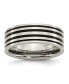 ფოტო #1 პროდუქტის Titanium Polished Black Enamel Striped Flat Wedding Band Ring