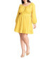 Фото #1 товара Plus Size Puff Sleeve Linen Mini Dress