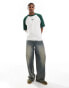 Фото #2 товара Hollister central logo heavyweight boxy fit raglan baseball t-shirt in cream/green