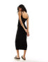 Bershka square neck bodycon midaxi dress in black