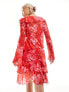 Something New X Chloe Frater mesh frill detail mini skirt co-ord in red washed floral Salsa, 2XS - фото #7