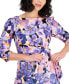 Petite Printed Elbow-Sleeve Side-Twist Dress