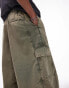 Topman wide leg washed cargos in khaki