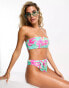 Brave Soul high waist belted bikini bottom in green and pink floral print