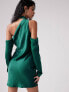 Фото #11 товара ASOS DESIGN satin asymmetric mini dress with cold shoulder detail in green