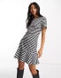 ASOS DESIGN short sleeve mini dress with pep hem in jacquard gingham