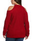 Фото #2 товара Plus Size Cold Shoulder Long Sleeve Tunic Sweater