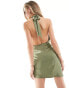 Фото #6 товара Aria Cove satin halterneck tie front mini dress in sage