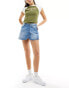 Фото #6 товара Stradivarius double waist denim skort in light wash