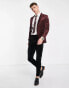 Topman skinny velvet blazer in burgundy