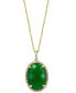 EFFY® Dyed Green Jade & Diamond (1/4 ct. t.w.) Oval Halo 18" Pendant Necklace in 14k Gold