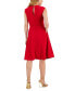 Фото #2 товара Women's Pleated-Neck Sleeveless Fit & Flare Dress