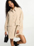 ASOS DESIGN Petite cord sloppy oversized shirt dress with pocket detail in stone 32 - фото #1