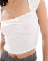 Pull&Bear capped sleeve pointelle detail top in white