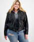 ფოტო #1 პროდუქტის Trendy Plus Size Hooded Faux-Leather Jacket, Created for Macy's