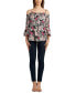 ფოტო #4 პროდუქტის Juniors' Printed Off-The-Shoulder Cold-Shoulder Peasant Top