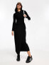 New Look long sleeve ribbed twist detail midi dress in black