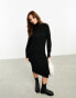 Фото #8 товара Vila roll neck knitted jumper midi dress in black