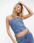 Pull&Bear bandeau denim corset co-ord in indigo wash Синий, S - EU 36 - фото #1