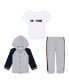 ფოტო #1 პროდუქტის Baby Boys Short Sleeve Logo T-shirt, Color Block Snap-Front Hoodie and Joggers, 3-PC Set
