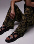 Topshop smudge print sheer crinkle trouser in green