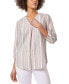 Фото #1 товара Women's Striped Pleat-Front V-Neck 3/4-Sleeve Top