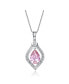 Фото #1 товара Sterling Silver White Gold Plated with Pink Teardrop and White Cubic Zirconia Pendant