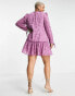 Little Mistress Plus long sleeve mini dress with ruffle skirt in lilac