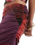 Фото #2 товара Kaiia exclusive slinky ruched column maxi skirt co-ord in red and purple flower print