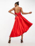 ASOS DESIGN satin cami drape midi dress with graduated hem in red