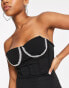 Фото #8 товара Femme Luxe sweetheart neckline diamante trim bodycon midi dress in black