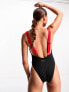 Фото #7 товара Nike Swimming Icon Swoosh Block scoop neck swimsuit in black and red