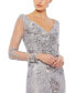 ფოტო #3 პროდუქტის Women's Embellished V Neck Illusion Long Sleeve Gown