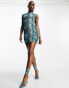 Naked Wardrobe racer neck mini dress in blue snake print