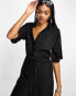 ASOS DESIGN Tall oversized tie waist shirt jumpsuit in black