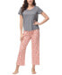 ფოტო #1 პროდუქტის Women's 2 Piece Short Sleeve Top with Cropped Wide Leg Pants Pajama Set