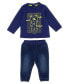 Baby Boys Cotton Jersey with Rubberized Artwork Top and Stretch Denim Joggers, 2 Piece Set