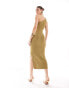 Pretty Lavish one shoulder fine knit midaxi dress in dark olive Зеленый, XS - DE 32 - фото #4