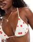 Mango cherry print triangle bikini top in white