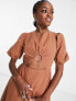Фото #4 товара The Frolic cut-out detail puff sleeve midaxi dress in coconut shell brown
