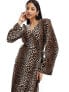 Фото #3 товара Pieces wide sleeve wrap midi dress in leopard print