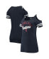 ფოტო #1 პროდუქტის Women's Navy Cleveland Indians Slub Jersey Cold Shoulder T-shirt